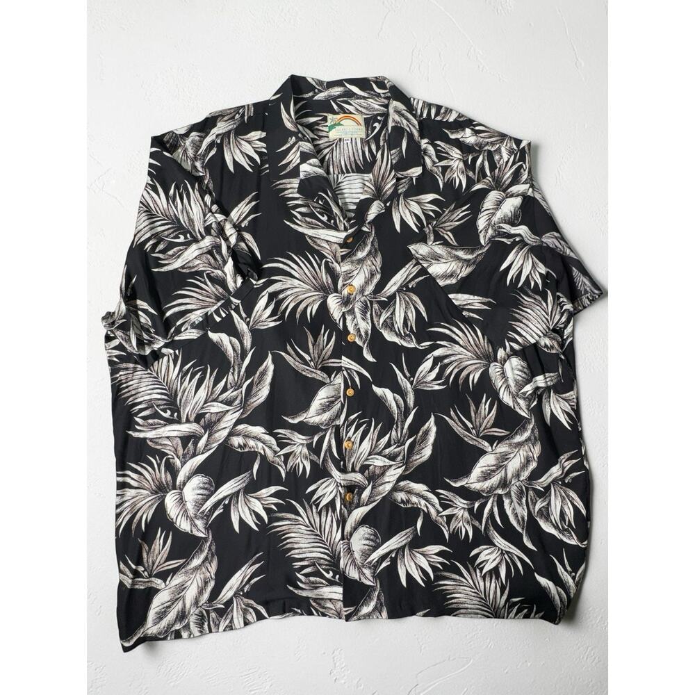 Paradise Found Hawaiian Shirt Mens 4XL Black Tropical Floral Made in Hawaii